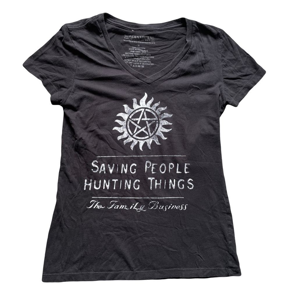 Black Supernatural Graphic V-Neck T-Shirt